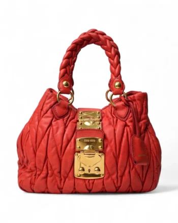 High-quality product photo of a Miu Miu Shopper Square Small Embossed Coral in Coral
