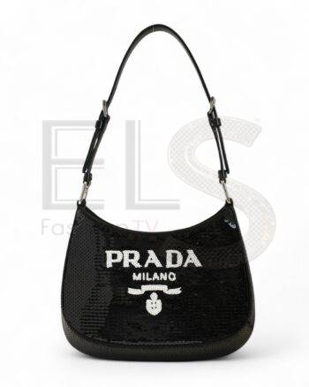 High-quality product photo of a Prada Cleo Small Shoulder Sequins Black in Black