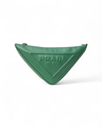 High-quality product photo of a Prada Green Triangle Pochette in Green