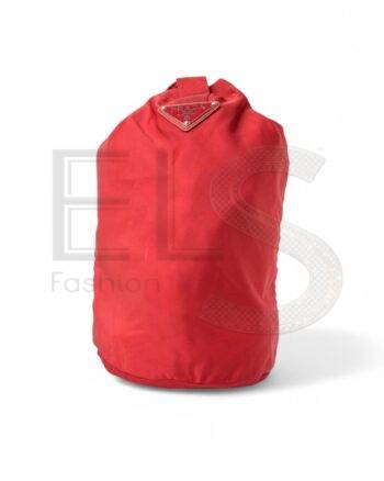 High-quality product photo of a Prada MM Nylon Bucket Bag Red in Red