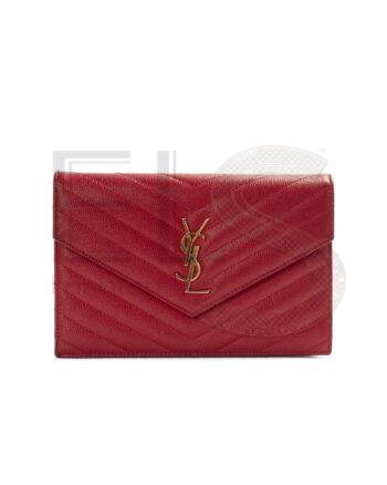 High-quality product photo of a Saint Laurent Cassandre Chain Wallet Quilted Red in Red