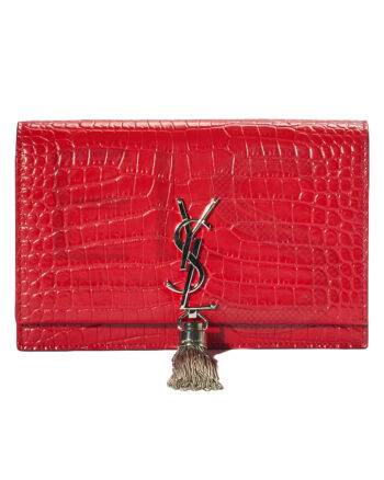 High-quality product photo of a Saint Laurent Kate Nappina Small Cocco Lucida Rossa in Red