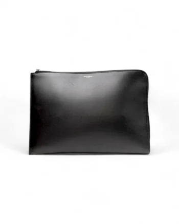 High-quality product photo of a Saint Laurent Large Zip Clutch Smooth Black in Black