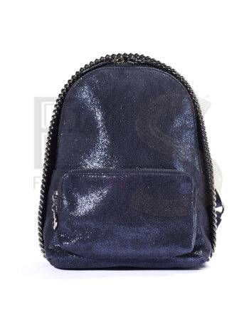 High-quality product photo of a Stella McCartney Falabella Small Backpack in Laminated Blue in Blue