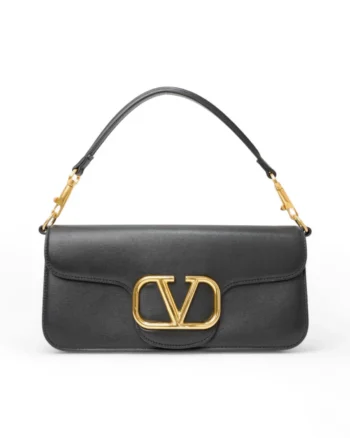 High-quality product photo of a Valentino Loco Small Pochette in Black Calfskin in Black