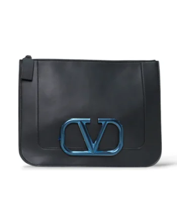 High-quality product photo of a Valentino Pochette Man V Logo Large Black in Black