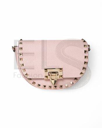 High-quality product photo of a Valentino Rockstud Saddle Small Pink in Rose