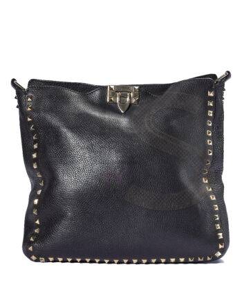 High-quality product photo of a Valentino Rockstud Tote Vertical Medium Black in Black