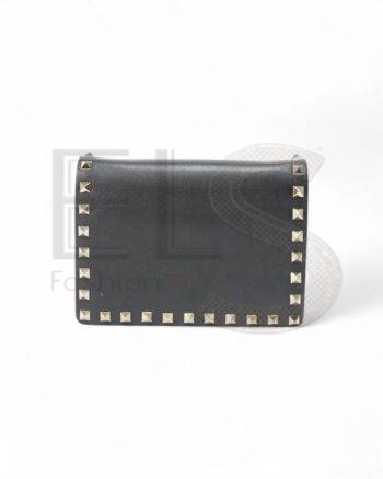 High-quality product photo of a Valentino Rockstud Wallet On Chain Small Black in Black