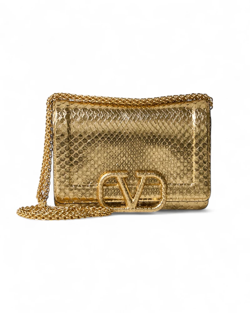 Valentino Vlogo Small Gold Python Clutch – Excellent Collectors Edition